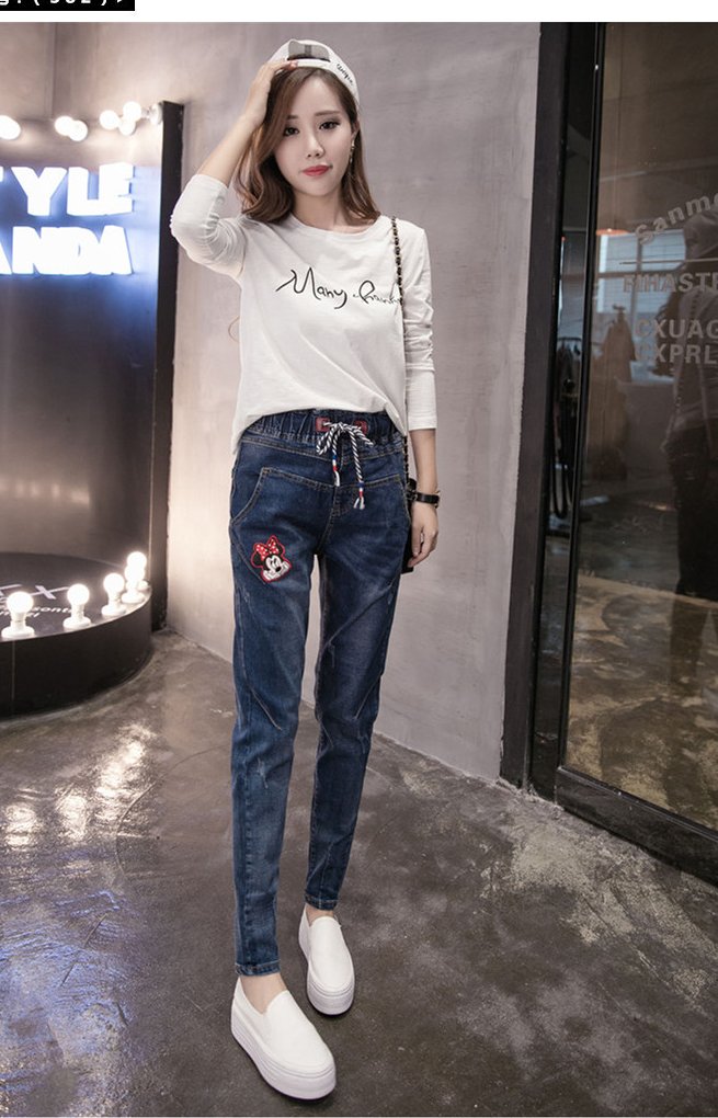 JW6003014 ยีนส์ฮาเล็มขายาวผูกโบว์ปลายขาจั้ม (พรีออเดอร์) JW6003014 ตัว