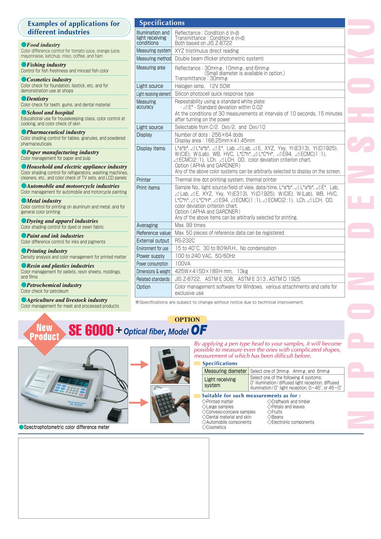 Denshoku รุ่นZE-6000เครื่องวัดสเปกโตรโฟโตมิเตอร์วัดเฉดสี,Spectrophotometers Color Meter