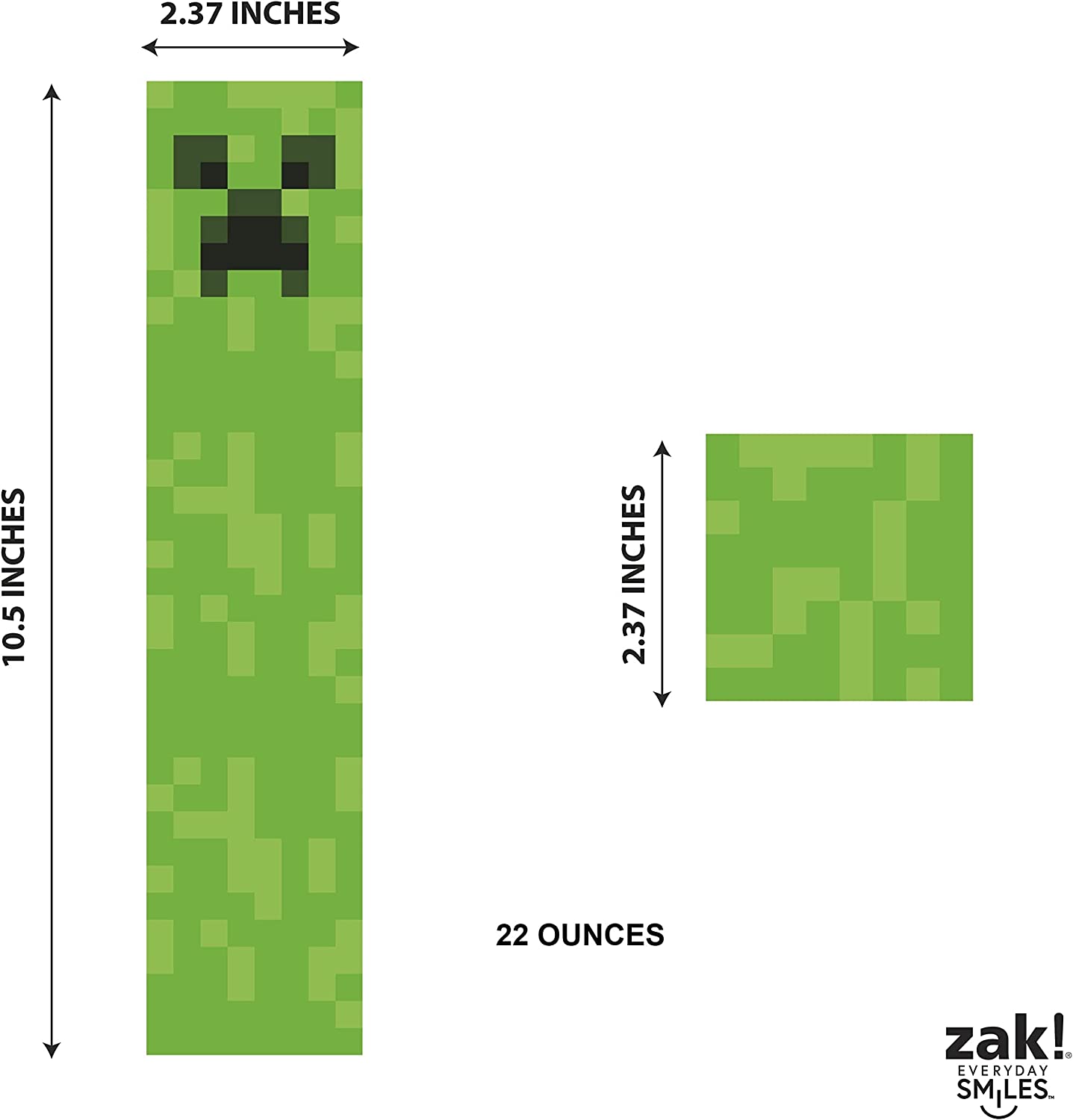 ขวดน้ำทรงสี่เหลี่ยม Zak Designs Creeper Minecraft (22oz, พลาสติก, Non BPA) ราคา 1190 - บาท