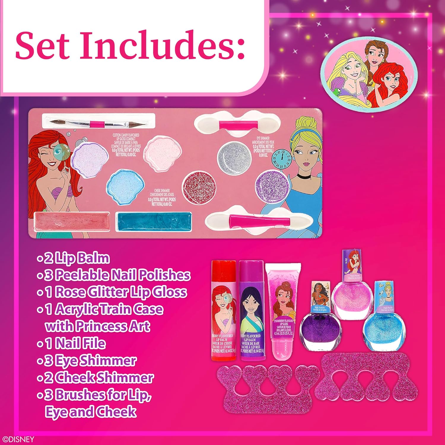 นำเข้า🇺🇸 💯Disney Princess Train Case Girls Beauty Set, ชุดแต่งหน้าสําหรับเด็กสําหรับเด็กผู้หญิง ราคา1990 บาท