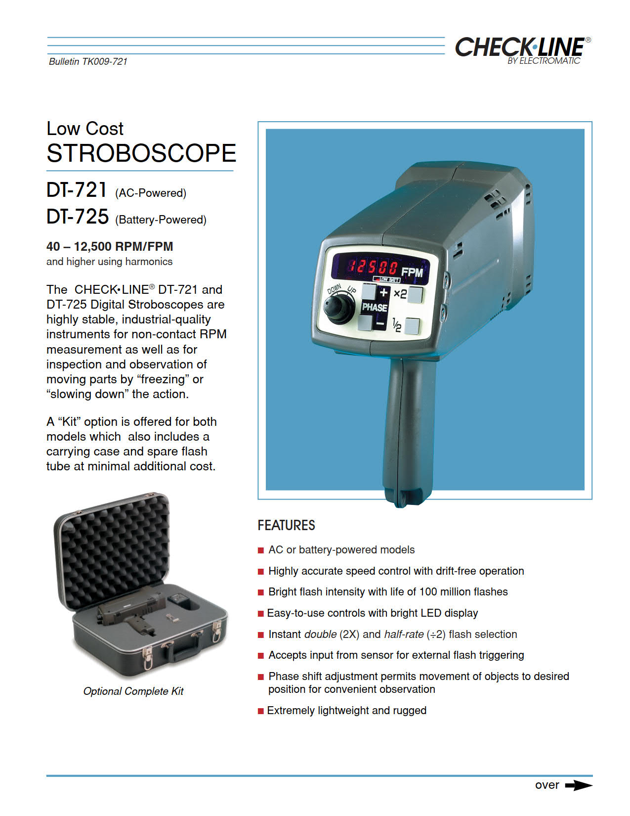 NidecSHIMPO รุ่นDT-725เครื่องวัดความเร็วรอบขนาดพกพาแบตเตอรี่ในตัว,Battery Powered Stroboscope,230V AC Charger