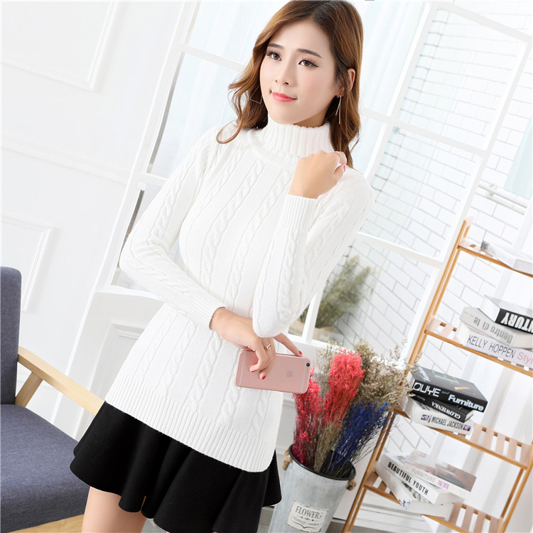 QW6012003 เสื้อกันหนาวไหมถักคอสูงคอเต่าสีขาวและสีดำ QW6012003 ตัว