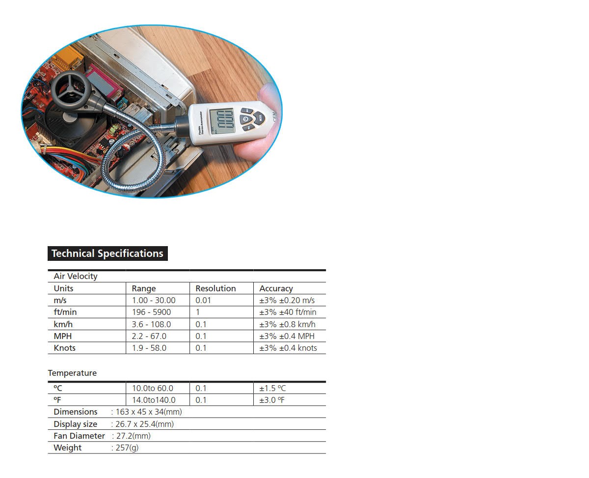 CEM รุ่นDT-318เครื่องวัดความเร็วลมแบบดิจิตัลDigital Anemometer Measuring range:0.60~30.00m/sec