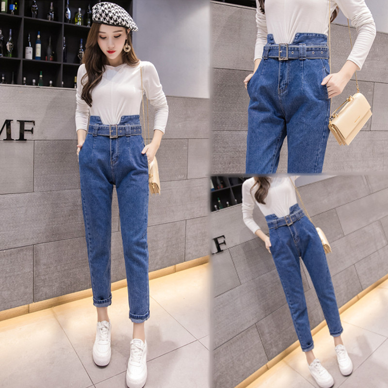 JW6202004 แฟชั่นกางเกงยีนส์เอวสูงเกาหลีย้อนยุควินเทจแนวสุดๆ ฟ้า น้ำเงิน S M L XL JW6202004 ตัว