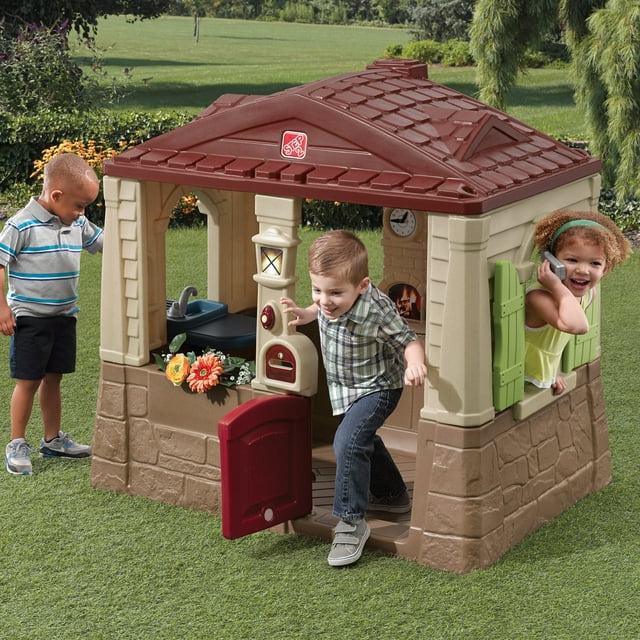 บ้านเด็กเล่นหลังน้อย Step2 Neat & Tidy Cottage II Brown Playhouse Plastic Kids Outdoor Toy ใหม่ล่าสุด