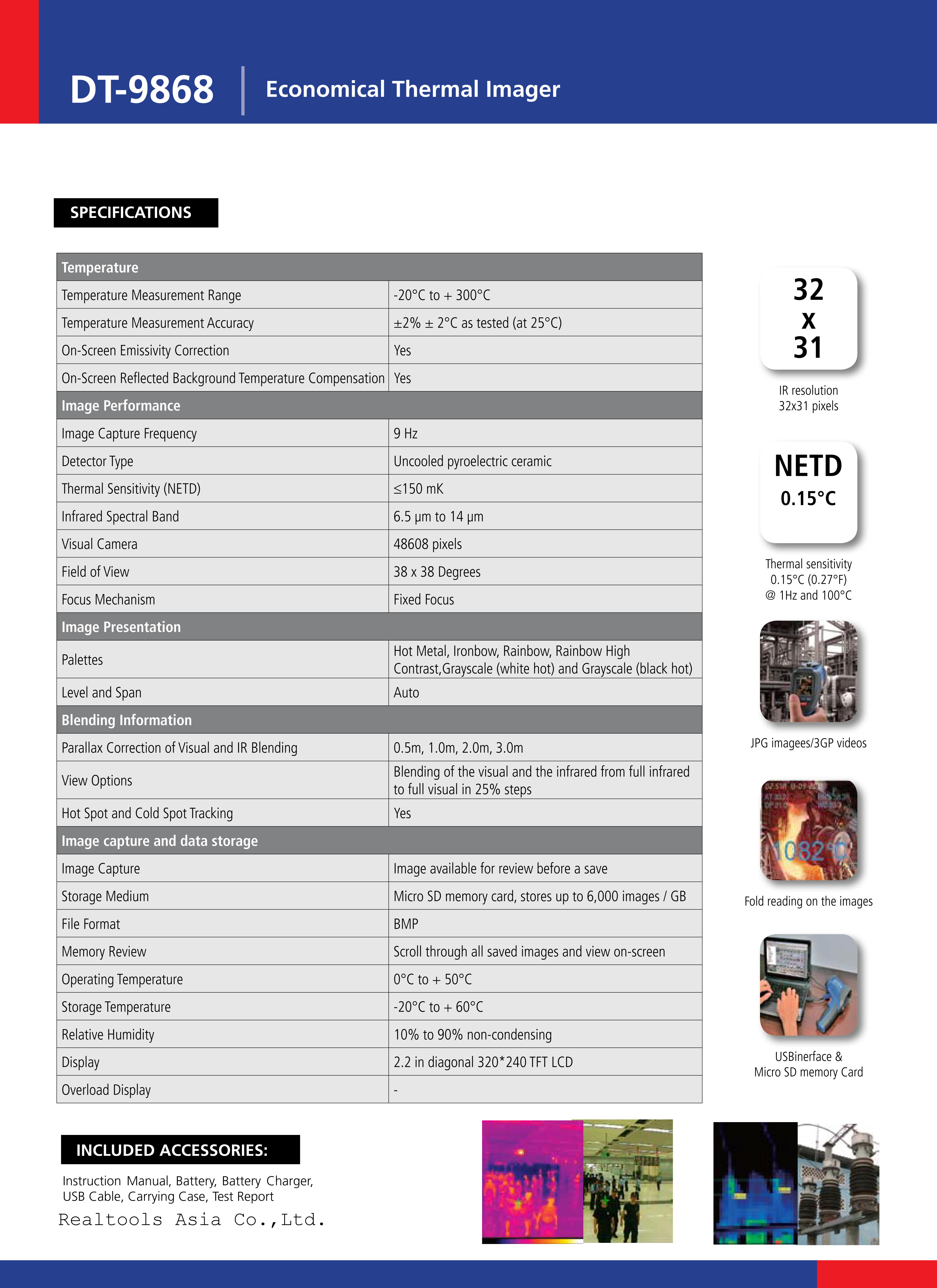 CEM รุ่นDT-9868กล้องอินฟราเรดถ่ายภาพความร้อน,Thermal Imaging Camera,Meas.range:-20~300℃(-4℉~572℉)