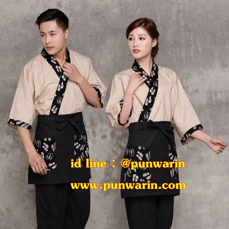 F6101007-VDO ชุดผ้าฝ้ายซูชิกิโมโนสไตร์ญี่ปุ่น สำหรับห้องอาหารญี่ปุ่นเกาหลี เสื้อพนักงานต้อนรับ สีภาพ M-2XL F6101007 เสื้อตัวเดียว