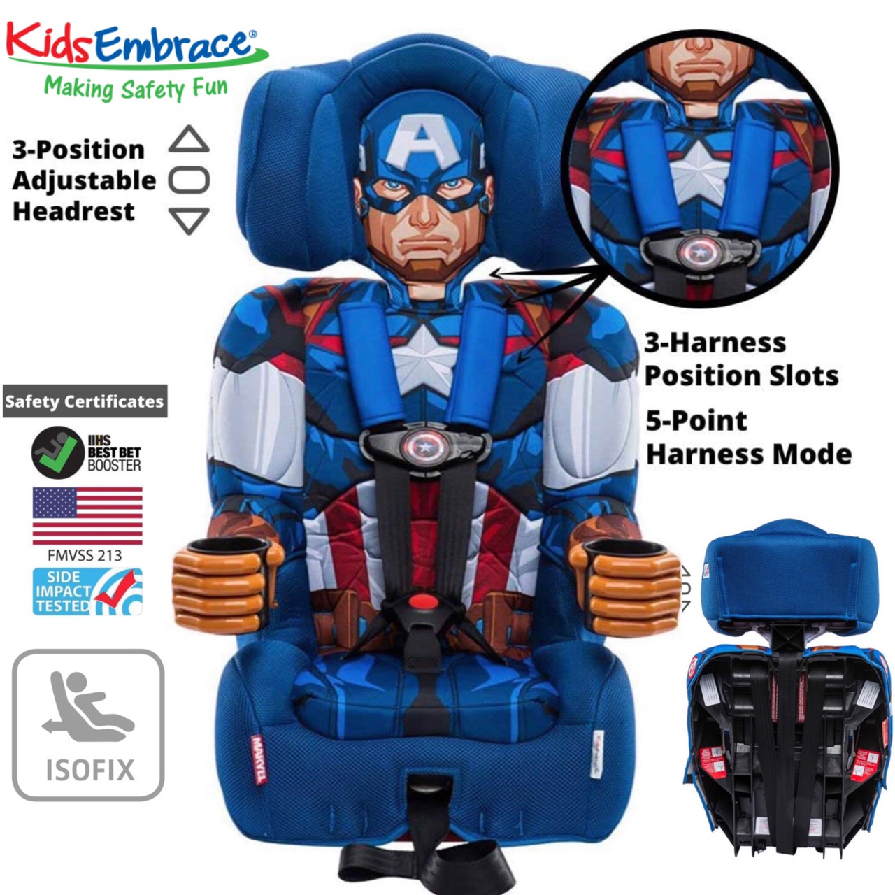 คาร์ซีทสำหรับเด็กโต ลายกัปตันอเมริกา ใช้ได้ตั้งแต่ 2 ขวบถึง 8 ขวบ KidsEmbrace Captain America Combination Booster Car Seat คาร์ซีทเด็กโต กับการ์ตูนคาแรคเตอร์ตัวโปรด เพื่อจูงใจลูกน้อยให้นั่งคาร์ซีทอย่างปลอดภัย
