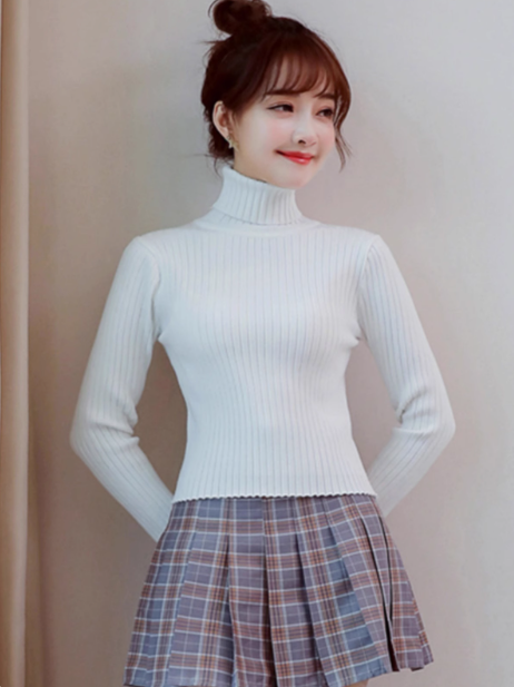 สเวตเตอร์ถักหญิง เสื้อคอสูงผู้หญิง เสื้อไหมพรมผู้หญิง แฟชั่นเกหาลี สีภาพ S-XL SKU-04219 ตัว