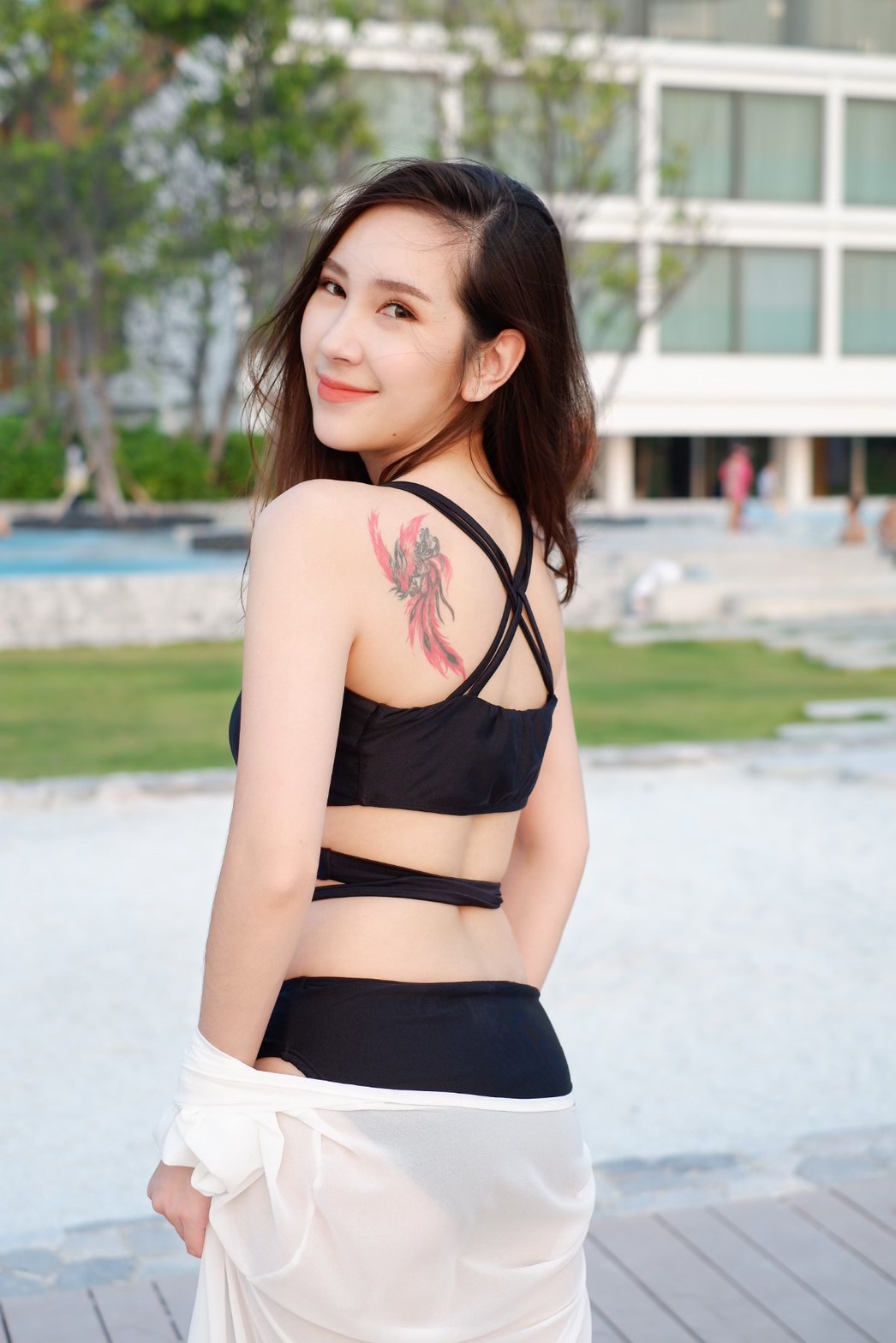 [Size S, M] ชุดว่ายน้ำทูพีช กางเกงบิกินี่ สีดำเงา (shiny Black)