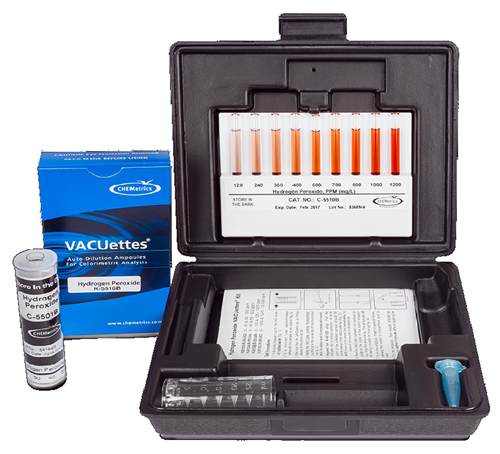 CHEMets รหัส K-5510C ชุดทดสอบคุณภาพน้ำค่าไฮโดรเจนเปอร์ออกไซด์,Hydrogen Peroxide Visual High Range Kit,Meas.range:0～1000&1200～12,000ppm
