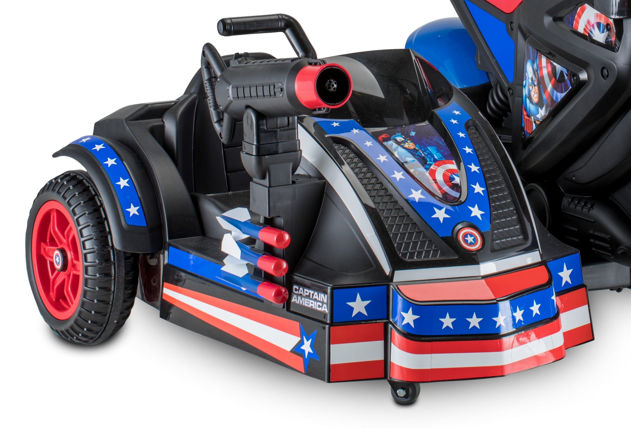 Kid Trax 12-Volt Captain America Motorcycle Ride-On รถจักรยานยนต์พ่วงข้างกัปตันอเมริกาขี่ได้ 2 คน ราคา 16,500 บาท