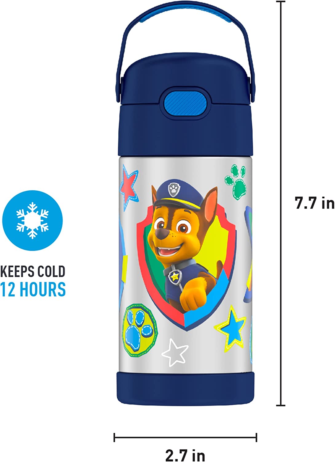 THERMOS FUNTAINER 12 Ounce Stainless Steel Vacuum Insulated Kids Straw Bottle, Blue Paw Patrol ราคา 990 - บาท