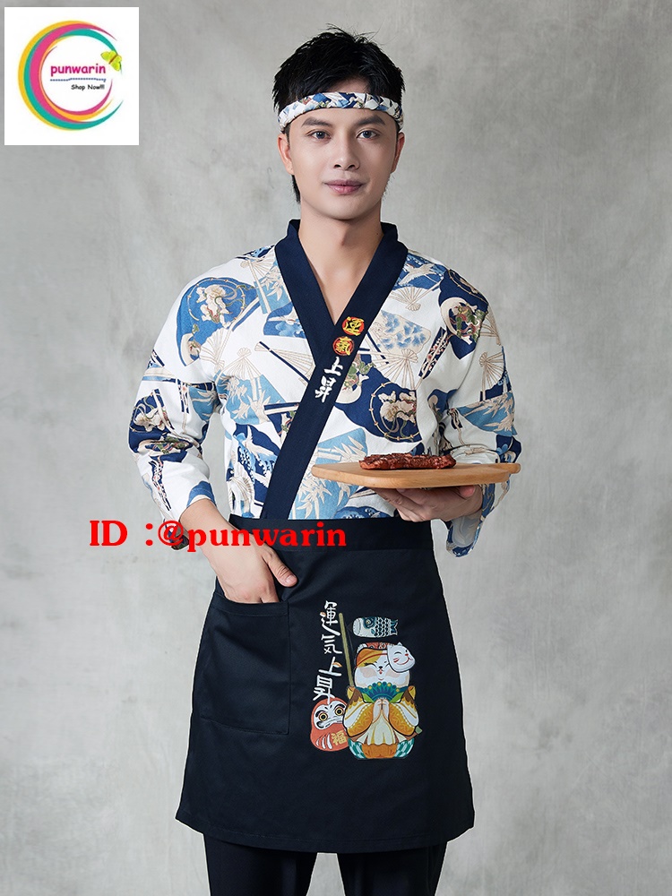 ชุดผ้าฝ้ายซูชิกิโมโนสไตร์ญี่ปุ่น สำหรับห้องอาหารญี่ปุ่นเกาหลี เสื้อพนักงานต้อนรับ สีภาพ S M L XL XXL F6402002 เสื้อตัวเดียว