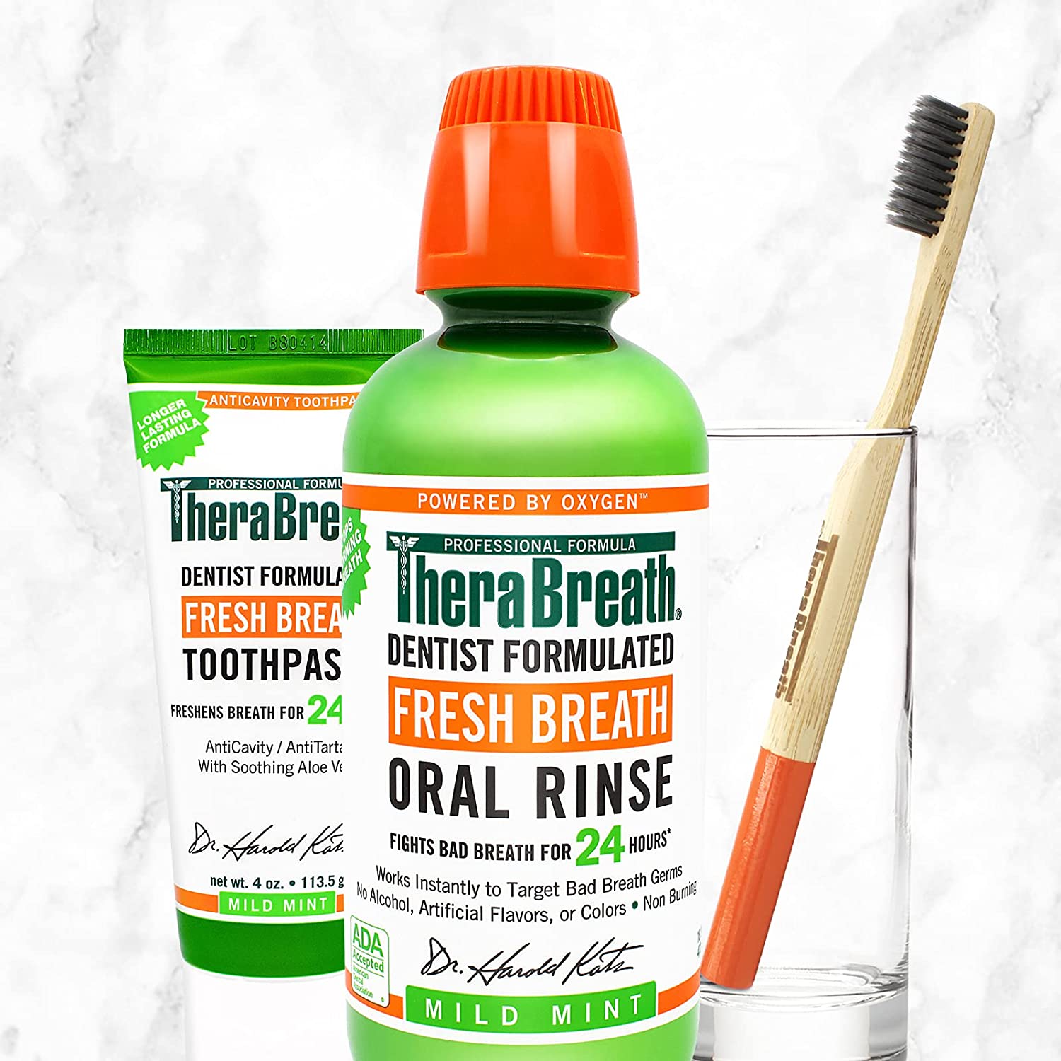 TheraBreath น้ำยาบ้วนปาก สูตรปราศจากแอลกอฮอล์ ได้รับ 24-Hour Fresh Breath Oral Rinse, Mild Mint, 16.0 fl oz