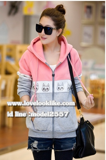KW6011002 เสื้อกันหนาวสวมหัวซิปหน้า มีฮูดอบอุ่นมากแต่งรูปแมวน่ารัก (พร้อมส่ง) เหลือง,ชมพู L,XL KW6011002 ตัว