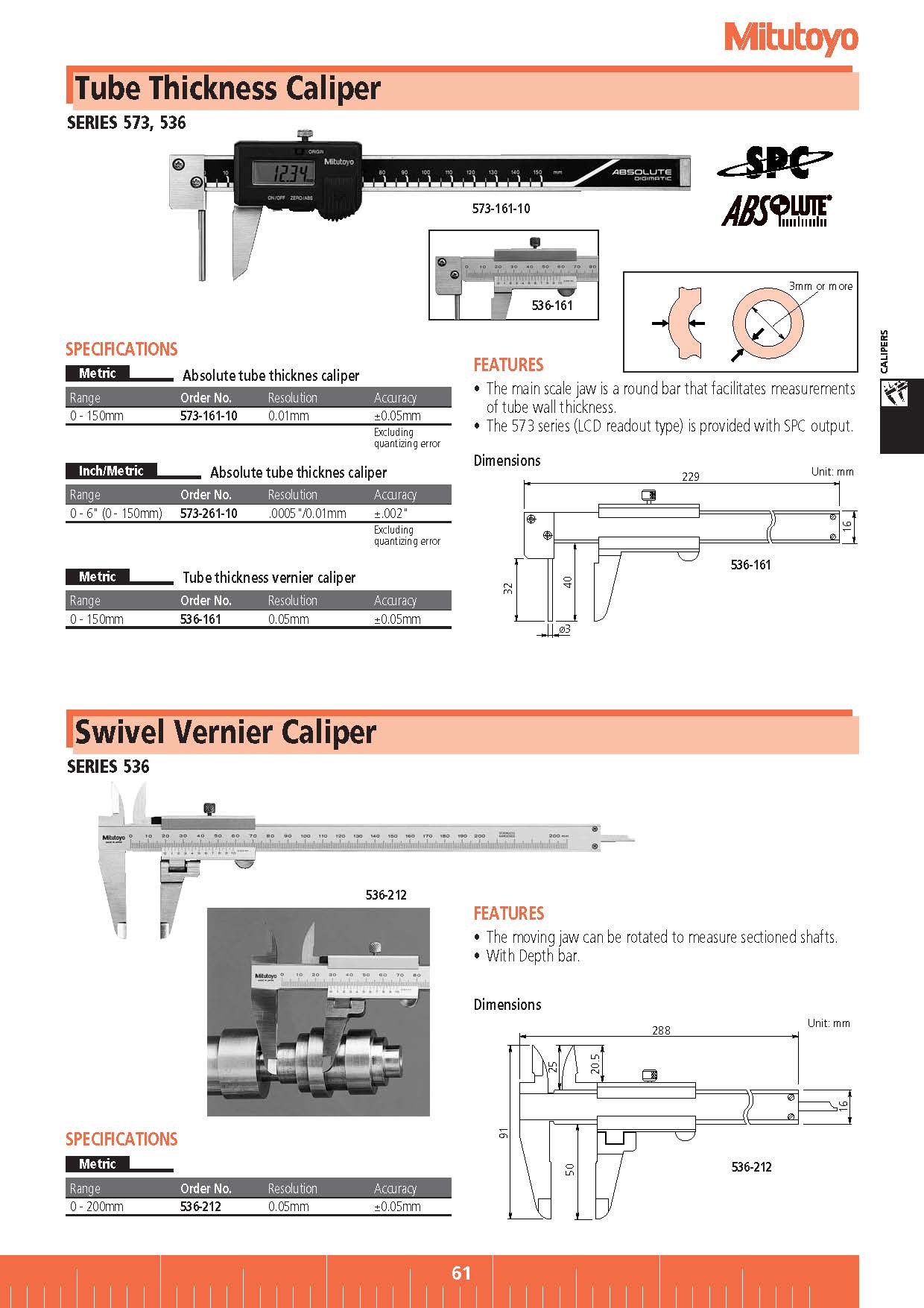Tube Thickness Caliper SERIES 573, 536