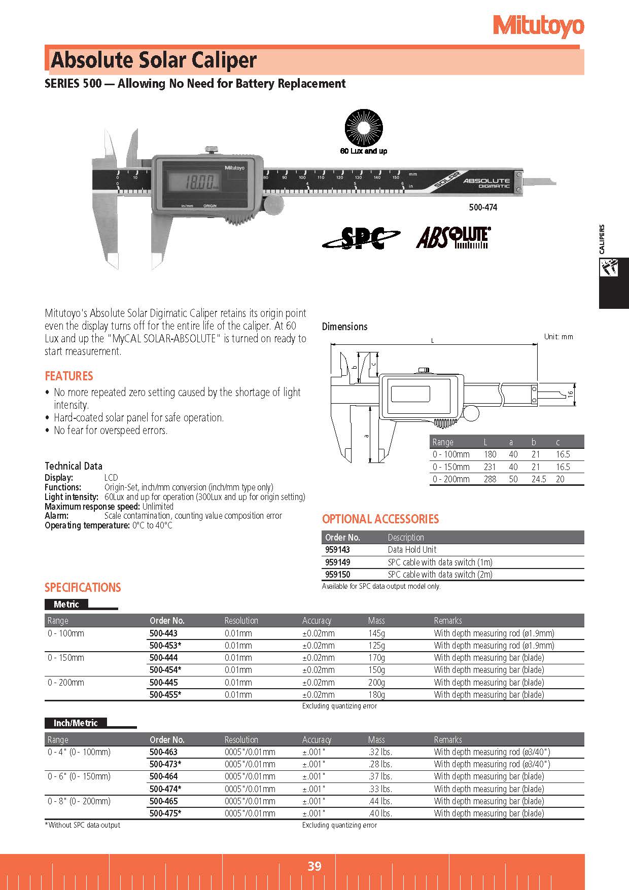 Absolute Solar Caliper SERIES 500 — Allowing No Need for Battery Replacement