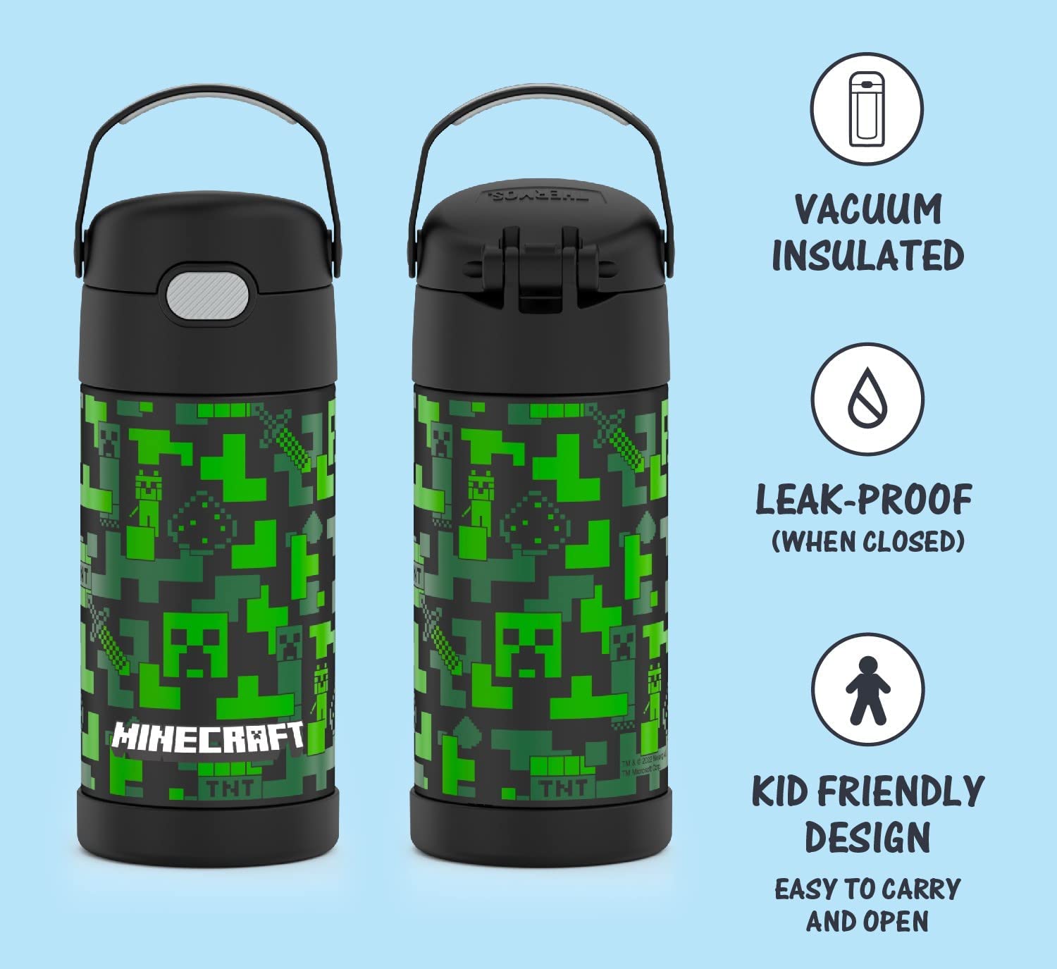 THERMOS FUNTAINER 12 Ounce Stainless Steel Vacuum Insulated Kids Straw Bottle, Minecraft ราคา 990 - บาท