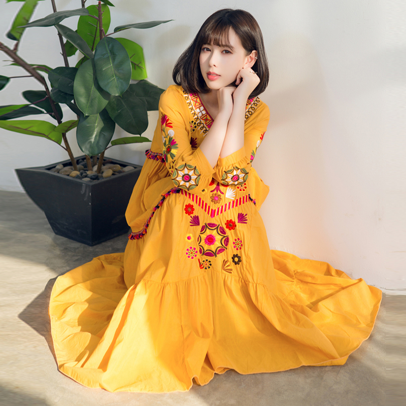 ชุดเดรสโมฮีเมียนเย็บปักถักร้อย ชุดเนปาลชาติพันธ์ุ ชุดเที่ยวโมฮีเมียน สีภาพ S-L HI6310004 ชุด