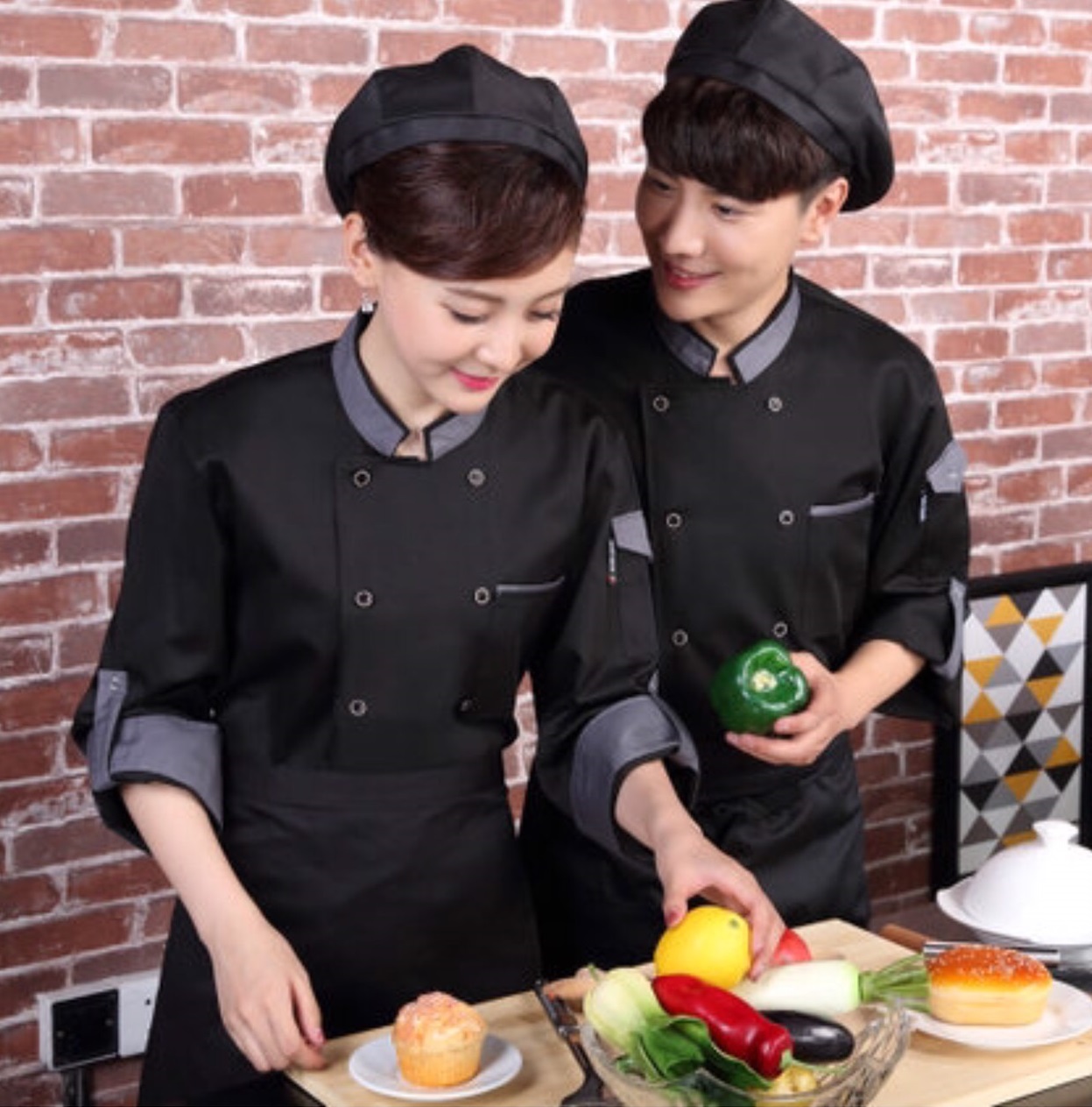 เสื้อเชฟ เสื้อพ่อครัว เสื้อแม่ครัว เสื้อพนักงานทำอาหาร เสื้อกุ๊ก สีขาว ดำ แดง M-3XL C6203018 เสื้อตัวเดียว