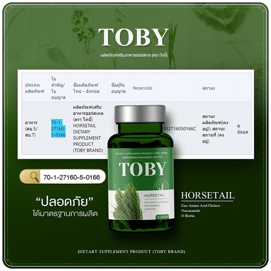 วิตามินลดผมร่วง เร่งผมยาว โทบี้ TOBY Horsetail
