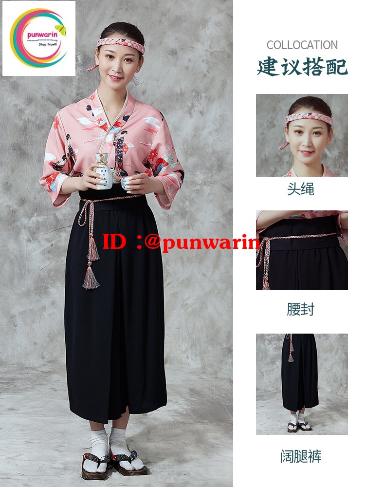 ชุดผ้าฝ้ายซูชิกิโมโนสไตร์ญี่ปุ่น สำหรับห้องอาหารญี่ปุ่นเกาหลี เสื้อพนักงานต้อนรับ สีภาพ S M L XL XXL F6402004 เสื้อตัวเดียว
