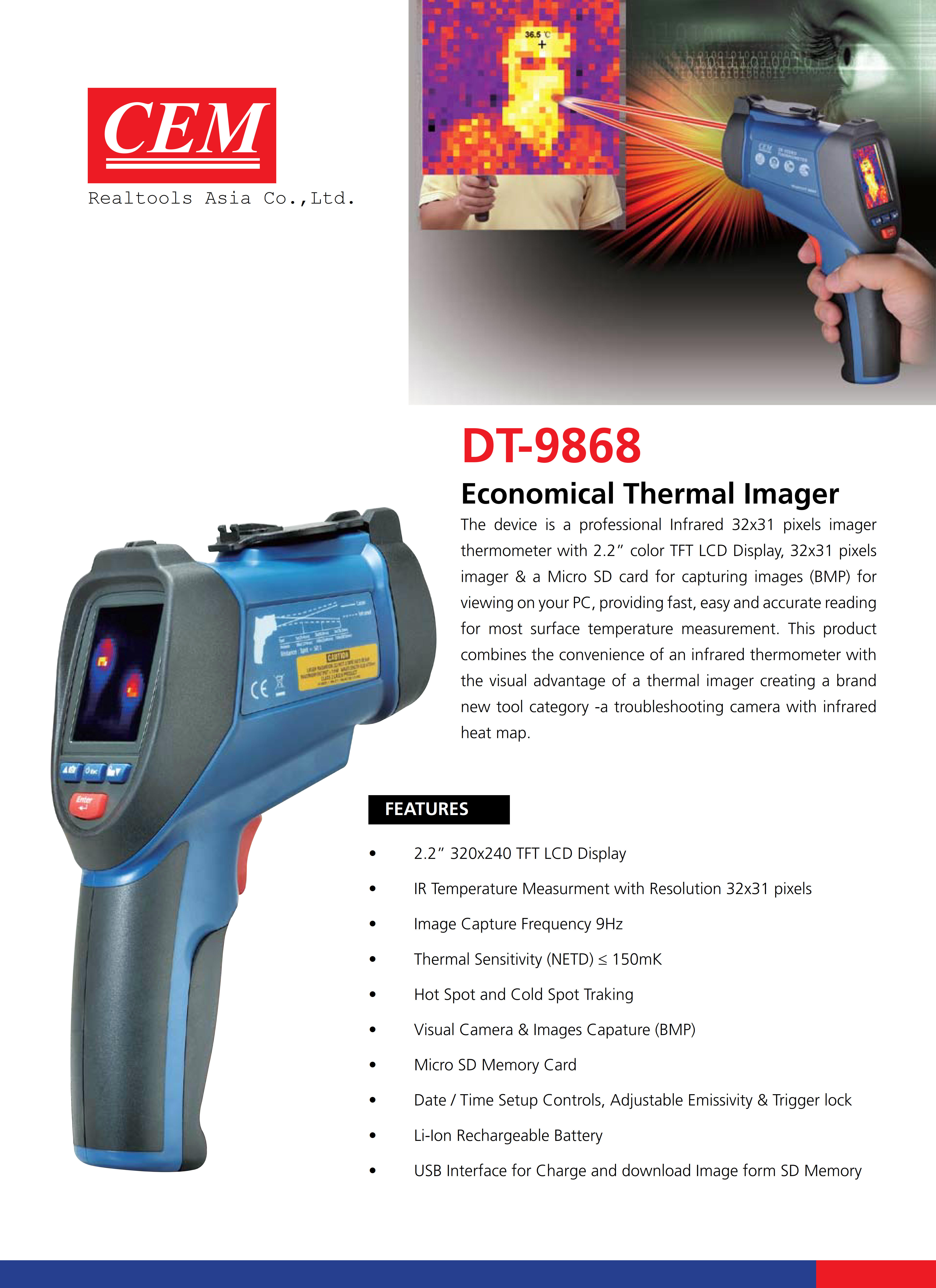 CEM รุ่นDT-9868กล้องอินฟราเรดถ่ายภาพความร้อน,Thermal Imaging Camera,Meas.range:-20~300℃(-4℉~572℉)