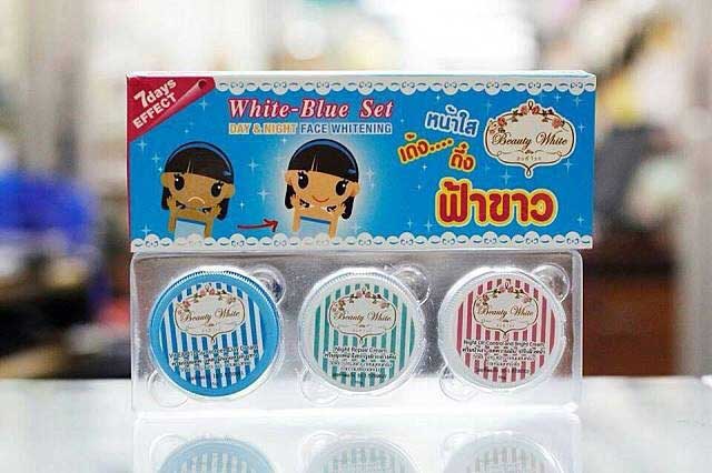 ชุดครีมหน้าใส หน้าเด้ง ( ครีมฟ้า-ขาว) White-Blue Set