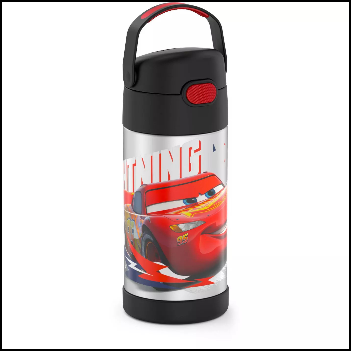 กระติกน้ำเก็บความเย็น มีหูหิ้ว Thermos Cars 12oz FUNtainer Water Bottle - Black/Silver