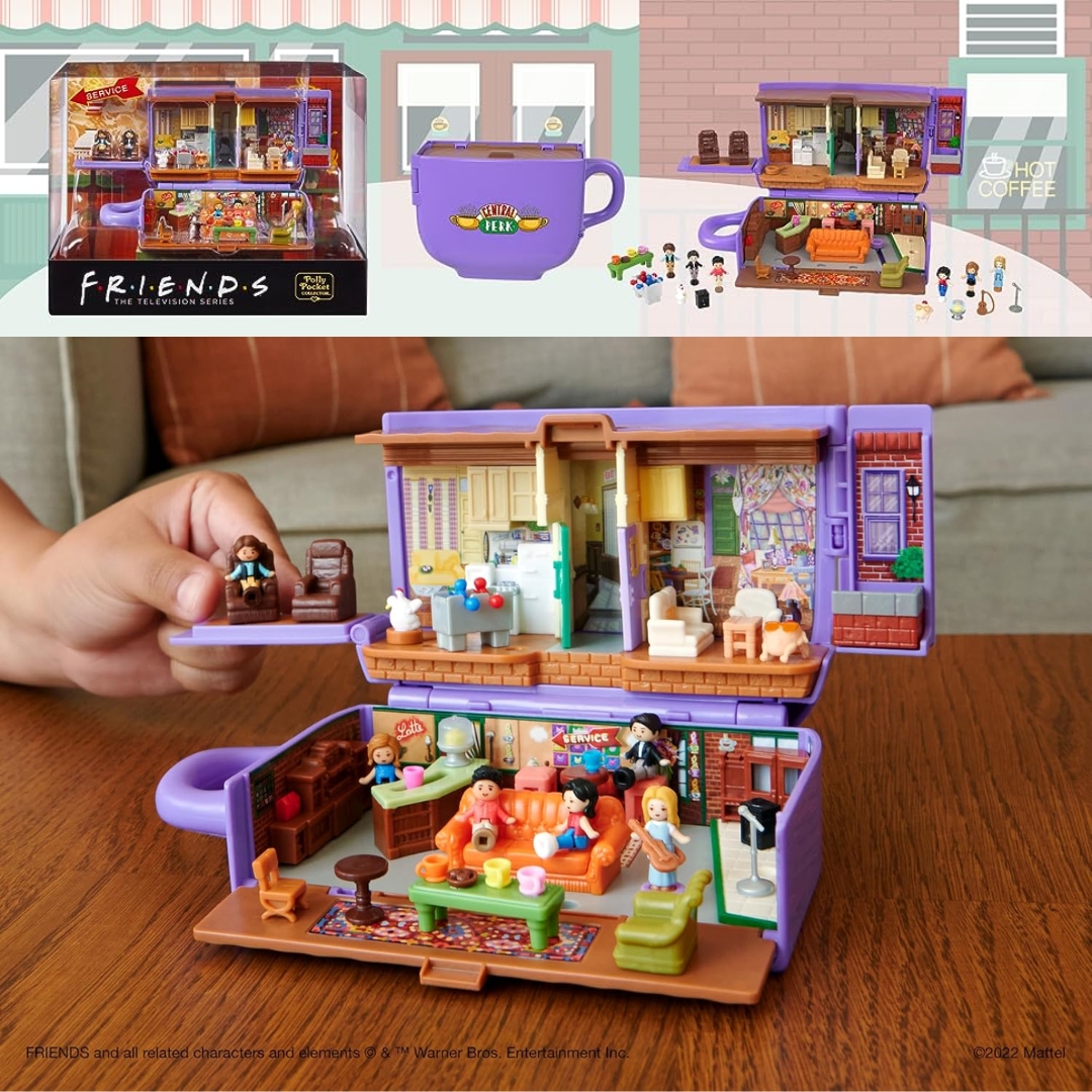 นำเข้า 🇺🇸 "เปิดฉากความทรงจำใน Central Perk! 🖼️ Polly Pocket Friends Compact ชุดนี้มีครบ! ตุ๊กตาจิ๋ว 6 ตัว พร้อมอุปกรณ์เสริม 9 ชิ้นที่ทำมาเพื่อ Recreate ฉากเด็ด ๆ