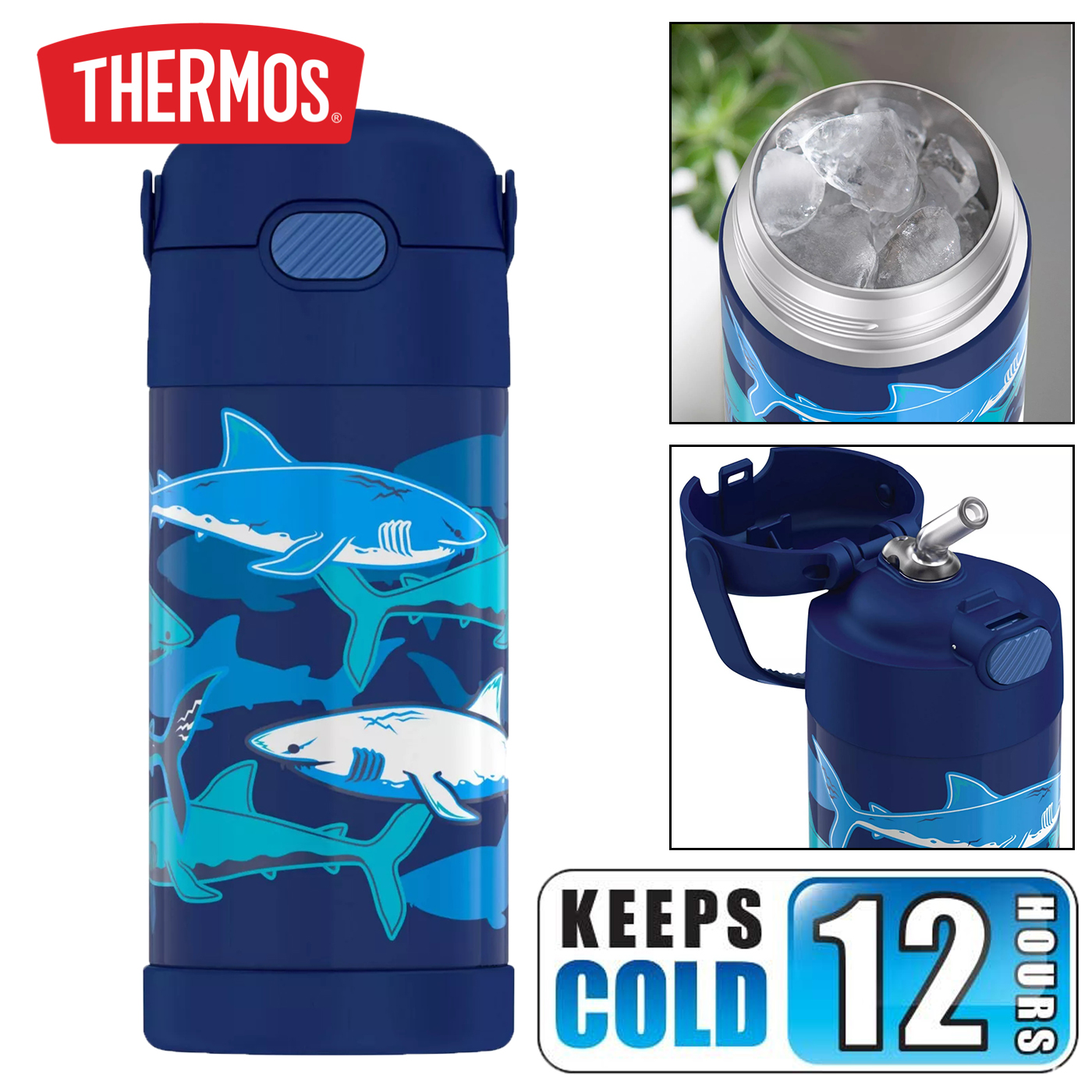 Thermos Sharks 12oz FUNtainer Water Bottle with Bail Handle - Blue ราคา : 990 บาท