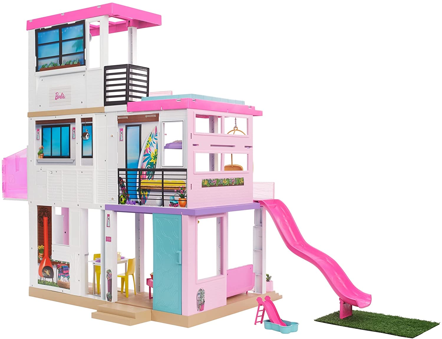 บาร์บี้ บ้าน พร้อมสระว่ายน้ำ สไลด์ ลิฟต์ และระบบแสงสีเสียง Barbie® New DreamHouse® Dollhouse with Pool, Slide, Elevator, Lights & Sounds ราคา 12900 - บาท