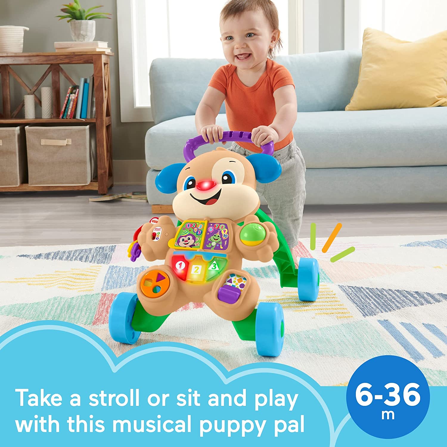 รถผลักเดินสีฟ้าสอนภาษาสำหรับเด็กหัดเดิน Fisher-Price Laugh & Learn Smart Stages Learn with Puppy Walker ราคา 1990 บาท