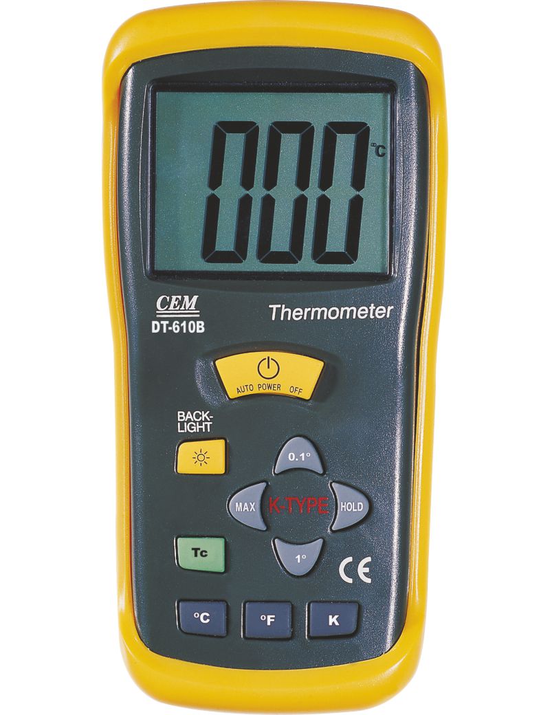 CEM รหัส DT-610B เครื่องวัดอุณหภูมิเทอร์โมมิเตอร์แบบ1แชนแนล,Thermocouple #1CH Thermometer,Meas.range:-50～1300ºC(-58～2000ºF)