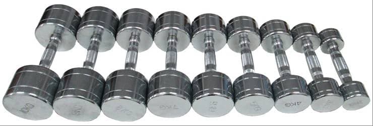 ดัมเบลเหล็กชุบโครเมี่ยมพร้อมชั้นวาง 6 คู่