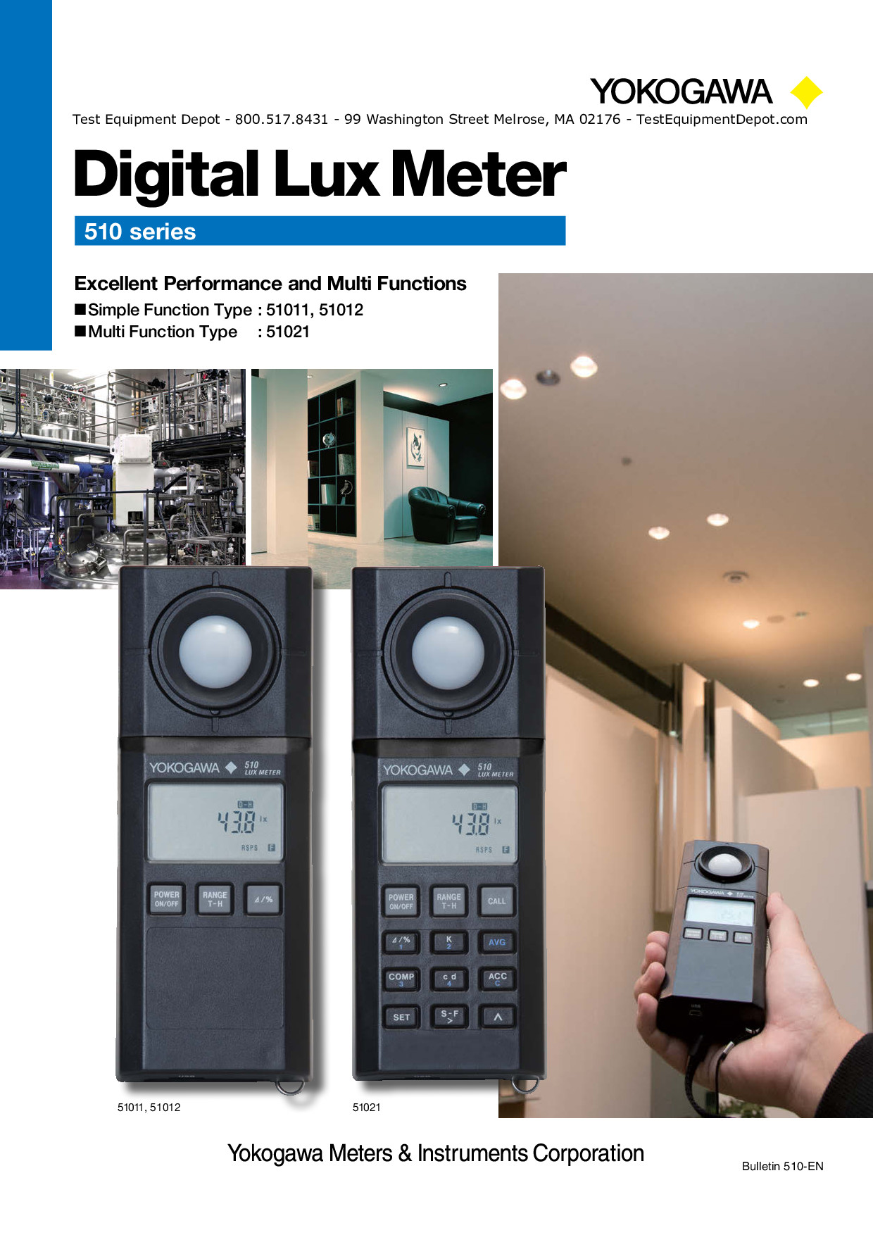 Yokogawa รุ่น51012เครื่องวัดแสงแสดงผลแบบตัวเลขDigital Lux Meter,0.0～99.9/999/9,990/99,900/999,000lx,±1%