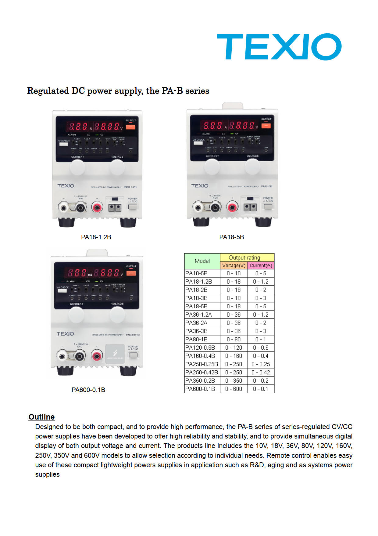 Texio รุ่นPA36-3Bเครื่องจ่ายไฟกระเเสตรง(พาวเวอร์ซัพพลาย)(36V/3A)Digital Display,High-Accuracy Regulated DC Power Supply
