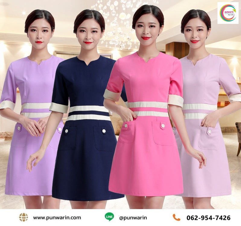 ชุดพนักงานนวดสปา ชุดพนักงานเสริมสวย ชุดสปาชุดนวดหญิง ภาพ S-3xl SK6403009 ชุด