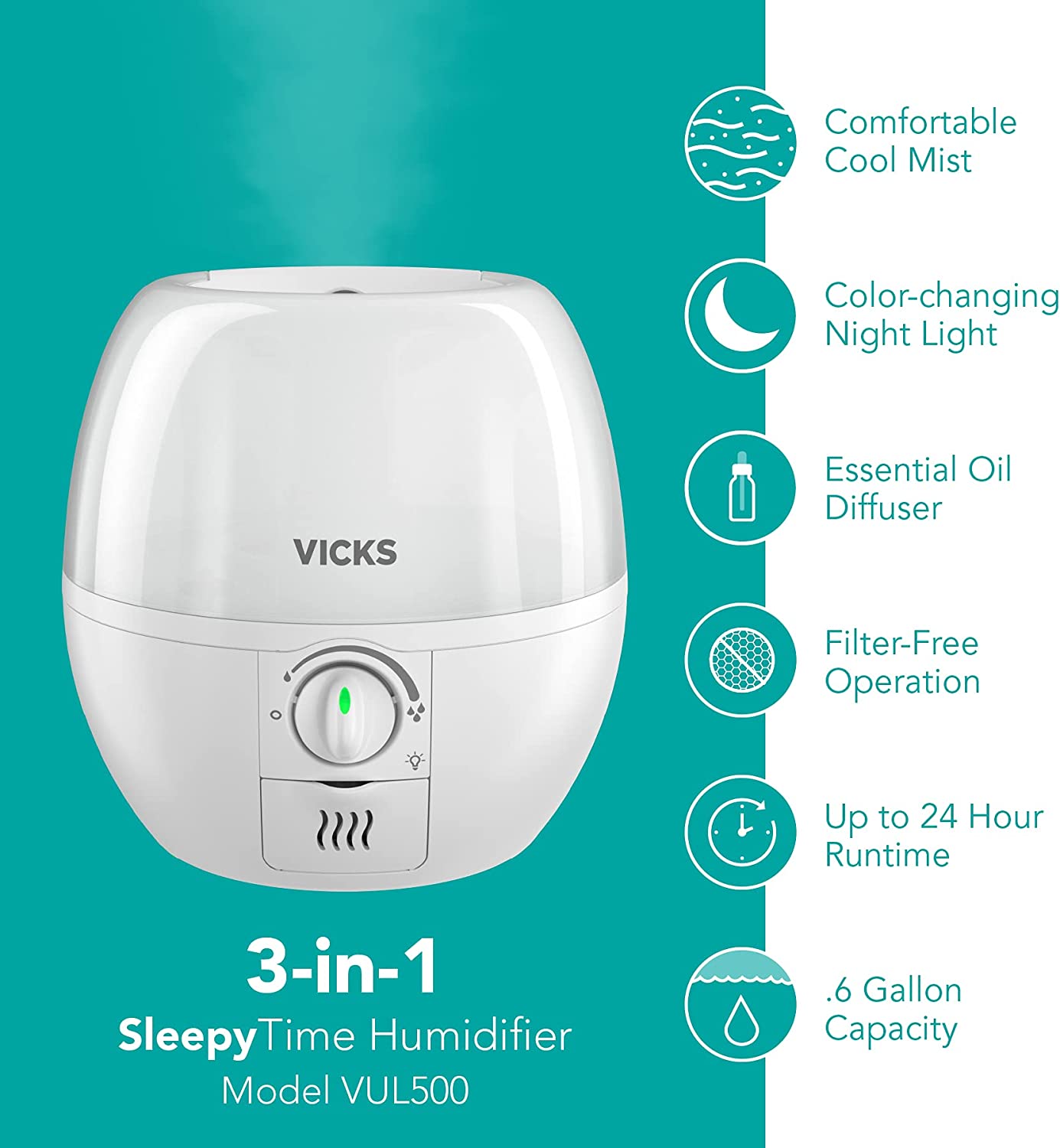 Vicks 3-in-1 Sleepy Time Ultrasonic Humidifier & Diffuser(เครื่องไอเย็น) ราคา 2,990- บาท