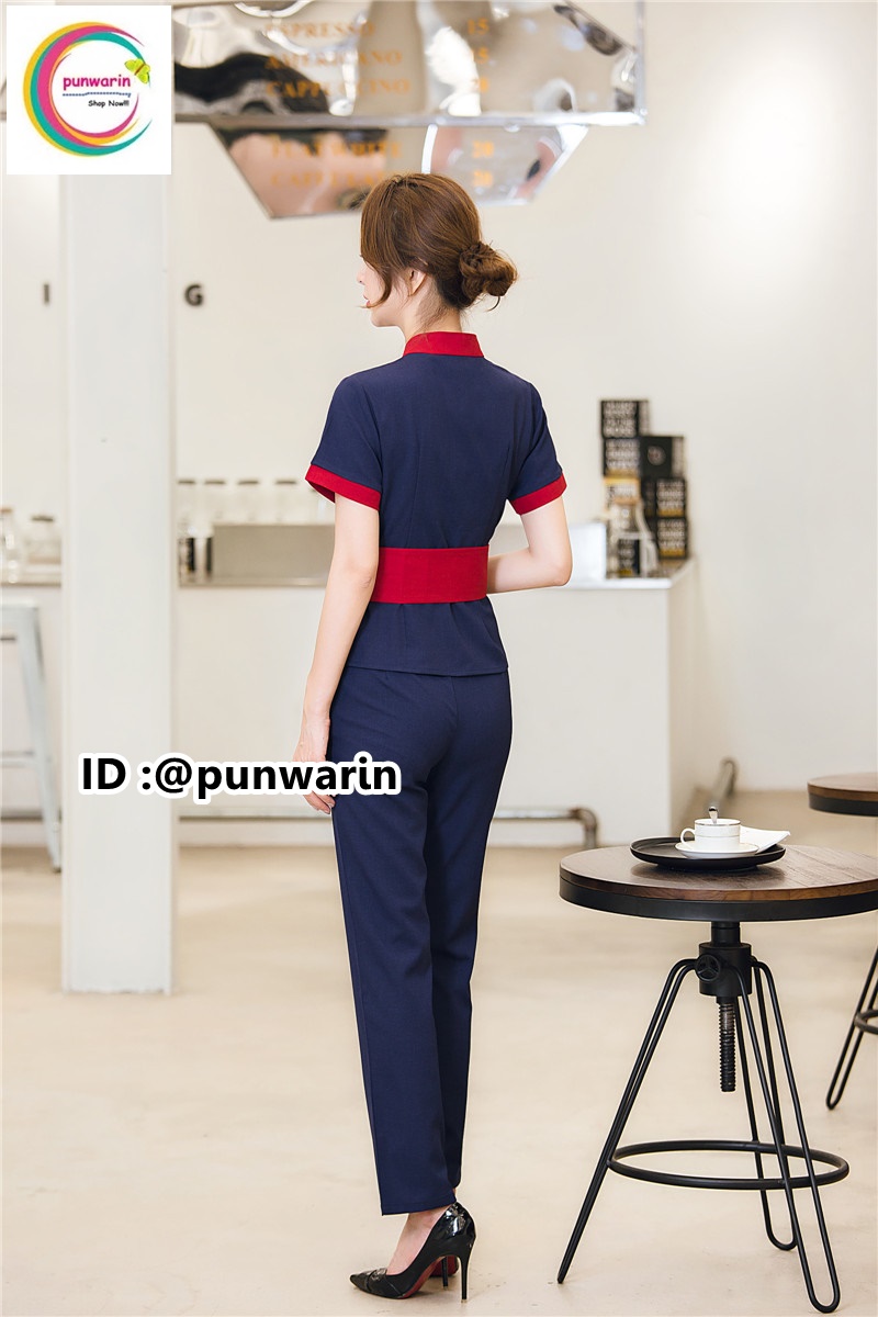 ชุดพนักงานนวดสปา ชุดพนักงานเสริมสวย ชุดสปาชุดนวดหญิง กรมท่าขลิบแดง S-3xl T6401003 ชุด