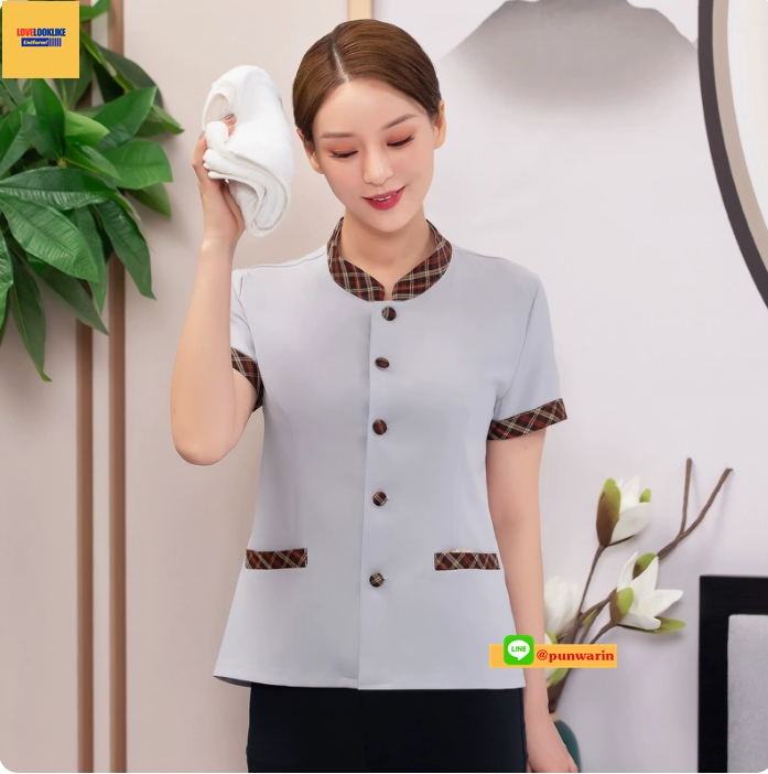 ชุดพนักงานทำความสะอาดแขนสั้นโรงแรม รีสอร์ทร้านอาหาร สีภาพ L-4XL SKU-04259 ตัว