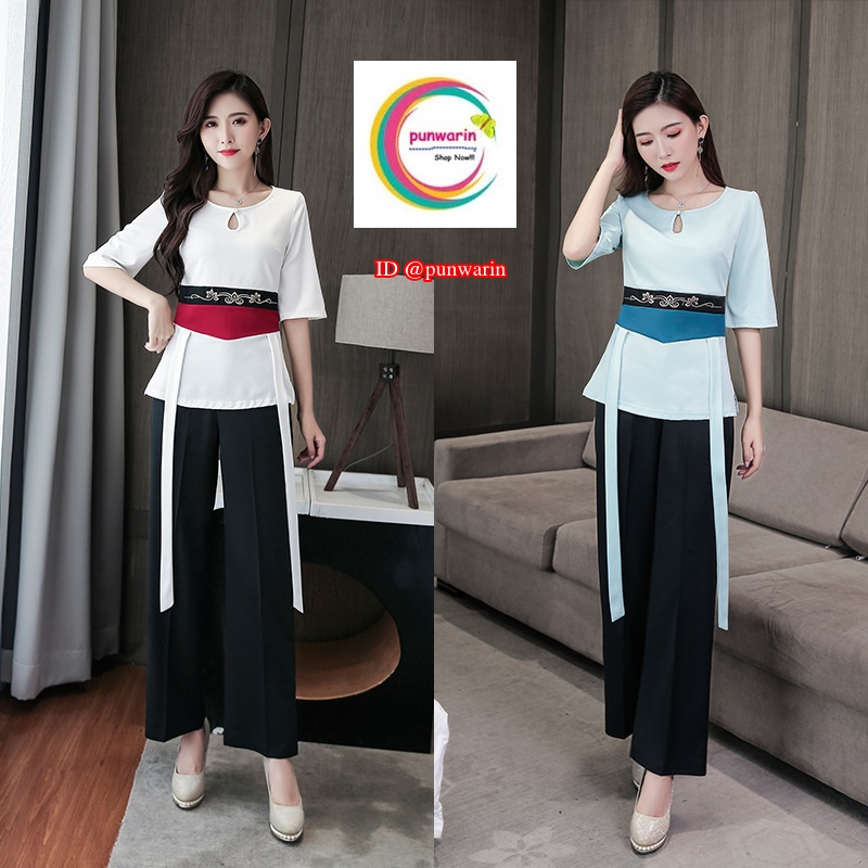 ชุดพนักงานนวดสปา ชุดพนักงานเสริมสวย ชุดทำงาน ชุดสูท แดง ฟ้า S-3XL SK6403007 ชุด