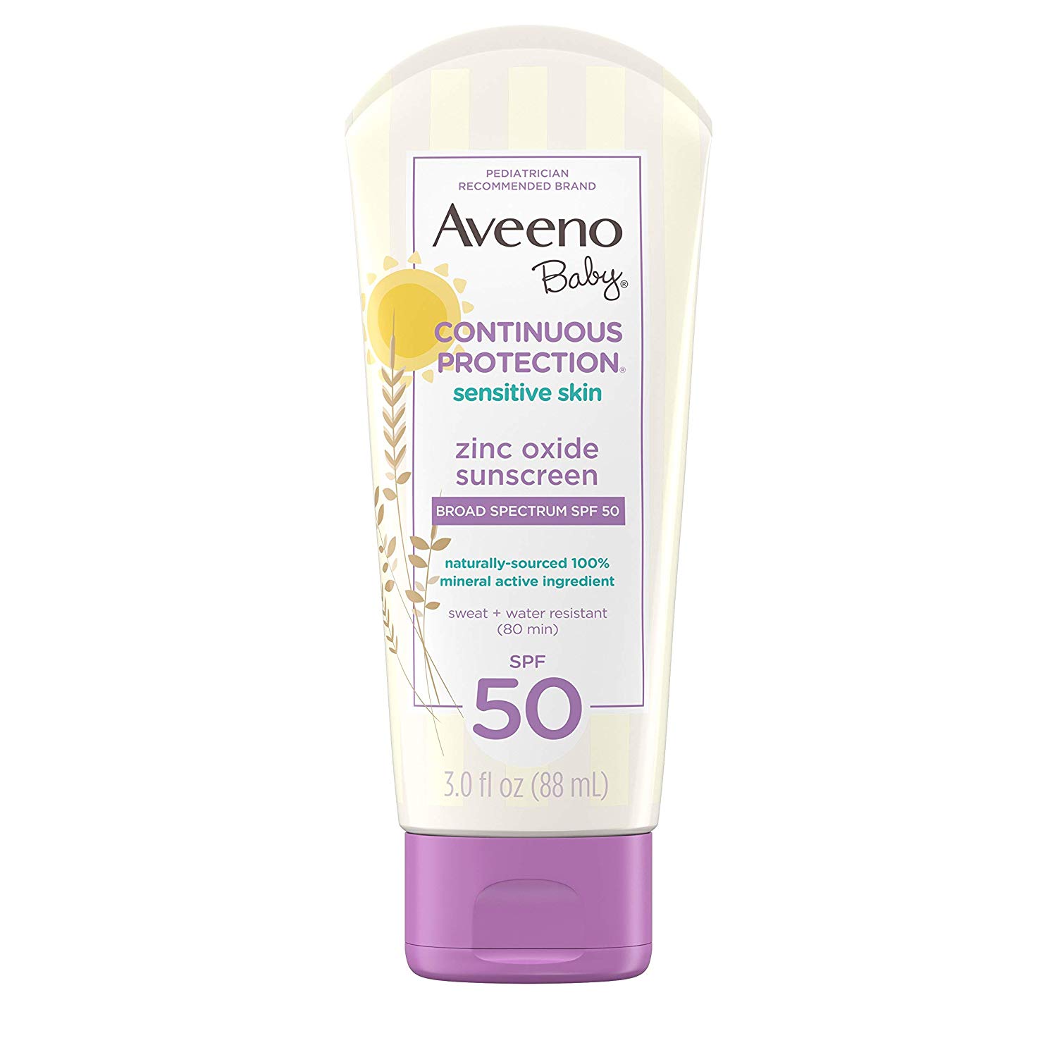 Aveeno Baby Continuous Protection Zinc Oxide Mineral Sunscreen Lotion For Sensitive Skin With Broad Spectrum SPF 50