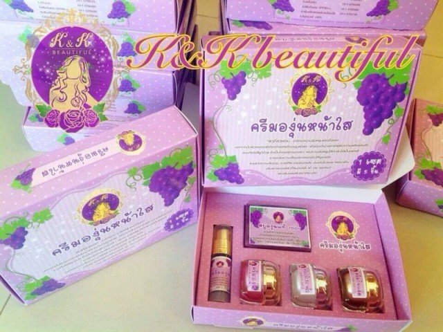 ใหม่ เซตครีมองุ่นหน้าใส K&K Beautiful (10กรัม)