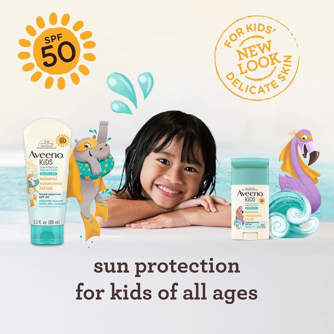นำเข้า 🇺🇸 🌤ปกป้องผิวบอบบางของลูกน้อยด้วย Aveeno Kids Sunscreen Stick SPF 50 สูตร Zinc Oxide 100% ราคา 650 บาท