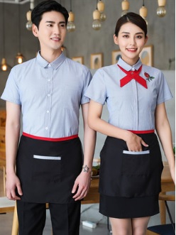 F6203010 เสื้อพนักงานต้อนรับ เสื้อพนักงานเสริฟ เสื้อพนักงานโรงแรม เสื้อพนักงานร้านอาหาร สีภาพ L-3XL F6203010 เสื้อ+ ผ้ากันเปื้อนตามรูป
