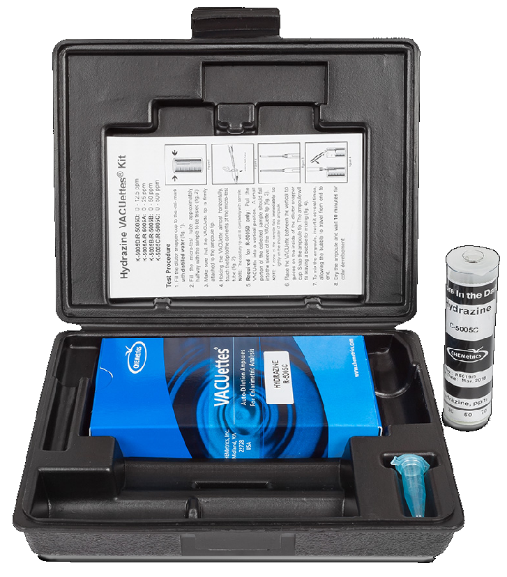 CHEMets รหัสสินค้าK-5005Cชุดทดสอบคุณภาพน้ำค่าไฮดราซีน,Hydrazine Visual High Range Kit,Meas.range:0～500ppm