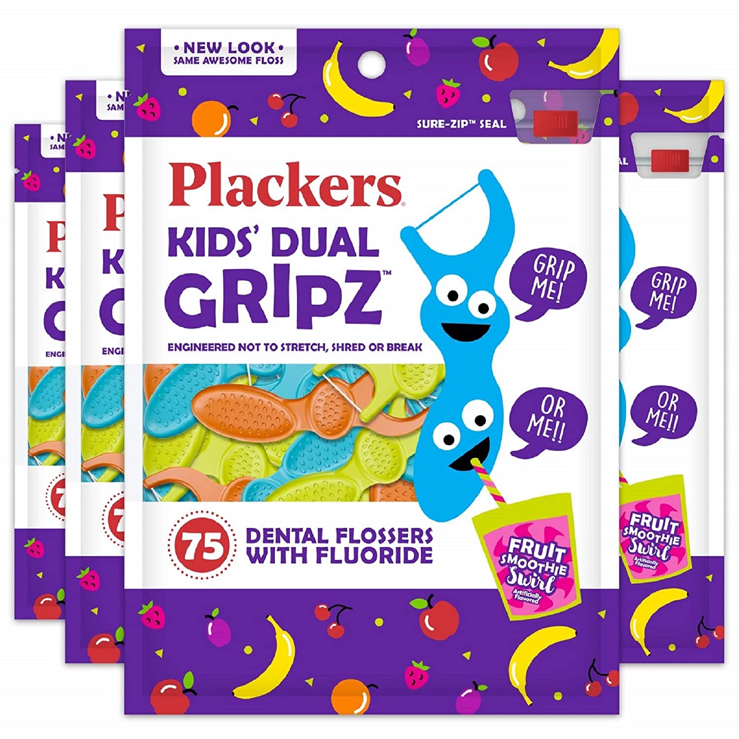 ไหมขัดฟัน เคลือบฟลูออไรด์ รสผลไม้ 75 ชิ้น Plackers Kids Dental Floss Picks ราคา 250 บาท