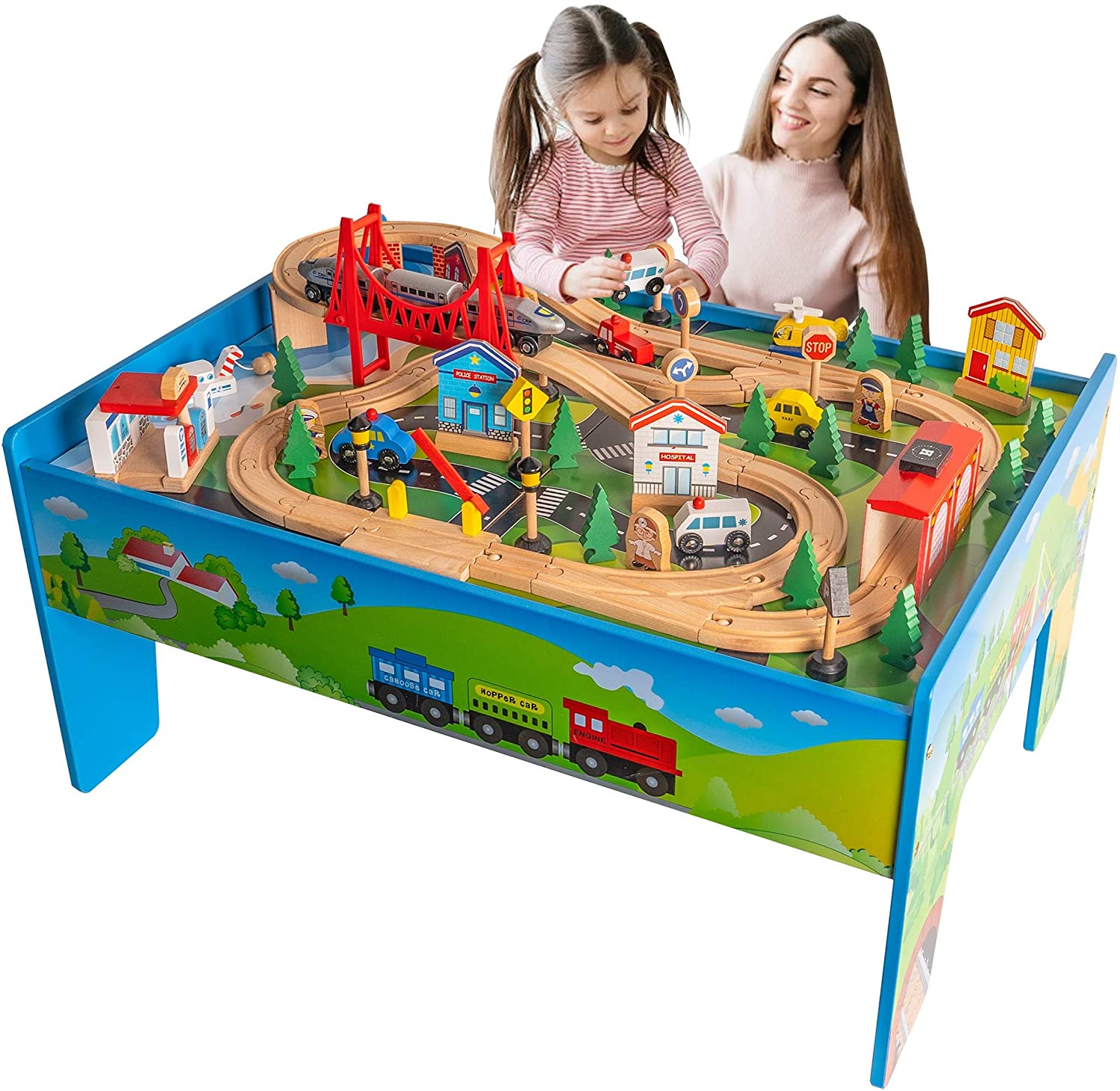 ใหม่ล่าสุด💥 ชุดกิจกรรมโต๊ะรถไฟ ทำจากวัสดุไม้ Hey! Play! Wooden Train Set & Table for Kids - Complete Set ครบชุด 75 ชิ้น ราคา 5990 บาท นำเข้าอเมริกา